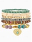 economico Bracciale da donna-Set di 6 braccialetti da donna in stile bohémien con perline di legno e lega, ciondolo a cuore, gioielli elasticizzati a strati per vacanze al mare e abbigliamento casual quotidiano.