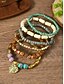 economico Bracciale da donna-Set di 6 braccialetti da donna in stile bohémien con perline di legno e lega, ciondolo a cuore, gioielli elasticizzati a strati per vacanze al mare e abbigliamento casual quotidiano.