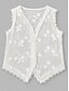 baratos Tops de Renda-Mulheres Top de emenda de renda Bordado Botões Vintage Sem Manga Decote V Tops regulares Branco Verão Primavera