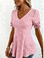 cheap Lace Tops-Women's Texture Blouse Elegant Elegant Bohemia Vintage Short Sleeve V Neck Crop Tops Casual Daily Going out Apricot pink Black White Pink Purple Summer Spring