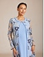 cheap Trench Coats-Women's Trench Coat Breathable Embroidered Elegant Floral Formal Long Crewneck Regular Fit Long Sleeve Outerwear Sky Blue Summer Spring