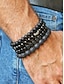 voordelige Heren sieraden-Herenarmbandenset van 4 stuks in boho-stijl met natuurstenen - zwarte lavasteen &amp;Matte onyx kralen, stapelbare elastische polsbandjes voor zomerse stranddagen, dagelijks gebruik en yoga. &amp;meditatie