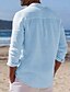 preiswerte Urlaub-Herren Hemd Leinenhemd Sommerhemd Strandbekleidung Knopfhemd Einfach Urlaub Lässig Blau Schwarz Weiß Rosa Langarm Umlegekragen Frühling &amp; Sommer Bekleidung