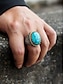 abordables Joyas para hombres-Anillo boho turquesa para hombre: alianza de aleación vintage con una gran piedra ovalada. &amp;Tallados florales, varios tamaños para la playa de verano, uso diario informal, fiesta &amp;joyas para banquetes