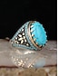 abordables Joyas para hombres-Anillo boho turquesa para hombre: alianza de aleación vintage con una gran piedra ovalada. &amp;Tallados florales, varios tamaños para la playa de verano, uso diario informal, fiesta &amp;joyas para banquetes