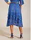 billige Chiffon skjørt-Dame Elegant Midi Medium Midje Skjørt Blomstret Multi Layer Elastisk midje Illusjonsblonder Elastisk Daglig Valentinsdag Wedgewood Sommer