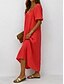 voordelige Jurken-Dames Maxi-jurk Linnen jurken Vintage Dagelijks Ruim Passend Heldere kleur Korte mouw Vierkante hals Rood Hemelsblauw Zomer
