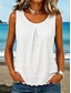 abordables Réservoir Simple-Femmes Gilet en coton et lin Froncé Broderie Couleur Unie Élégant Sans manches Sans manches Col Rond Hauts Réguliers Blanche Rose Claire Violet Kaki Été Printemps