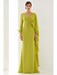 abordables Vestidos de gala-Corte Trompeta Sirena Hasta el Suelo Vestido de gala con capa Vestidos de noche Vestimenta formal Elegante Manga Larga Escote en Pico Formal Otoño Gasa con Pluma Fruncido Volantes