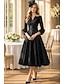 baratos Vestidos de Cocktail-Linha A Longuette Vestidos de cocktail Vestidos de festa Elegante Mãe Manga 3/4 Decote V Formal Convidado do casamento Cetim com Pregas