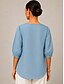 billige Blonder topper-Dame Skjorte Blondeskjøtetopp Broderi Blomstret Elegant Bohem Etnisk 3/4 ermer V-hals Lange topper Avslappet Daglig Ut på byen Blå Oransje Grønn Vår Høst
