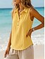 voordelige Overhemden-Dames Katoenen linnen vest Textuur Knop Vintage Mouwloos Revers Normale tops Wit Geel Groen Zomer Lente