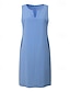 preiswerte Kleider-Damen-Midikleid, Etuikleid, Sommerkleid, Baumwoll-Leinen-Kleid, Freizeitkleid, Basic-Kleid für Alltag, Urlaub, Ausgehen, normale Passform, einfarbig, ärmellos, V-Ausschnitt, blau, gelb, rosa, grün,