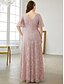 billiga Semi-formell / Cocktail-Plus Size Klänning Mor till Bruden Kurvig Klänning Elegant V-hals Golvlängd Spets Kortsleeve med Spets