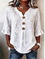 voordelige Kant Tops-Dames Overhemd Blouse Met ruches Geborduurd Knop Bloemig Grafisch Vintage Modieus Stijlvol 3/4 mouw V-hals Normale tops Casual Wit Zomer Lente