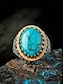 abordables Joyas para hombres-Anillo boho turquesa para hombre: alianza de aleación vintage con una gran piedra ovalada. &amp;Tallados florales, varios tamaños para la playa de verano, uso diario informal, fiesta &amp;joyas para banquetes