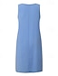 preiswerte Kleider-Damen-Midikleid, Etuikleid, Sommerkleid, Baumwoll-Leinen-Kleid, Freizeitkleid, Basic-Kleid für Alltag, Urlaub, Ausgehen, normale Passform, einfarbig, ärmellos, V-Ausschnitt, blau, gelb, rosa, grün,