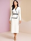 abordables Longueur de cheville-Fourreau Colonne Longueur cheville Robe de Soirée Robe de Cocktail Robe d'invité de mariage Robe de Mère de Mariée  manche longue Col en V Élégant ancien Cocktail Formel Satin avec Bloc de Couleur