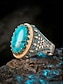 abordables Joyas para hombres-Anillo boho turquesa para hombre: alianza de aleación vintage con una gran piedra ovalada. &amp;Tallados florales, varios tamaños para la playa de verano, uso diario informal, fiesta &amp;joyas para banquetes