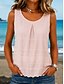 abordables Réservoir Simple-Femmes Gilet en coton et lin Froncé Broderie Couleur Unie Élégant Sans manches Sans manches Col Rond Hauts Réguliers Blanche Rose Claire Violet Kaki Été Printemps
