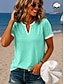 cheap Shirts-Women's Shirt Texture Blouse Summer Tops Plain Stylish Classic Short Sleeve V Neck Long Tops Casual Light Green Light Purple Light Blue Summer Spring
