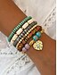 economico Bracciale da donna-Set di 6 braccialetti da donna in stile bohémien con perline di legno e lega, ciondolo a cuore, gioielli elasticizzati a strati per vacanze al mare e abbigliamento casual quotidiano.