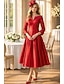 baratos Vestidos de Cocktail-Linha A Longuette Vestidos de cocktail Vestidos de festa Elegante Mãe Manga 3/4 Decote V Formal Convidado do casamento Cetim com Pregas