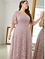 billiga Semi-formell / Cocktail-Plus Size Klänning Mor till Bruden Kurvig Klänning Elegant V-hals Golvlängd Spets Kortsleeve med Spets