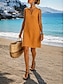 preiswerte Kleider-Damen-Midikleid, Etuikleid, Sommerkleid, Baumwoll-Leinen-Kleid, Freizeitkleid, Basic-Kleid für Alltag, Urlaub, Ausgehen, normale Passform, einfarbig, ärmellos, V-Ausschnitt, blau, gelb, rosa, grün,