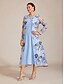 cheap Trench Coats-Women's Trench Coat Breathable Embroidered Elegant Floral Formal Long Crewneck Regular Fit Long Sleeve Outerwear Sky Blue Summer Spring