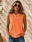 preiswerte Einfarbiges T-Shirt-Damen 100% Baumwolle Henley Hemd Vintage Mode Stilvoll Ärmellos Lange Oberteile Lässig Täglich Strand Orange Sommer Frühling