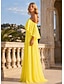 baratos Vestidos Longos &amp; Gowns-Linha A Longo Vestidos de baile Elegante Sem Manga Assimétrico Formal Convidado do casamento stretch chiffon com Fru-Fru Fenda