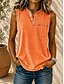 preiswerte Einfarbiges T-Shirt-Damen 100% Baumwolle Henley Hemd Vintage Mode Stilvoll Ärmellos Lange Oberteile Lässig Täglich Strand Orange Sommer Frühling