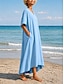 abordables Vestidos-Vestido largo estilo bohemio de algodón y lino con escote en V, color liso, corte holgado y bajo asimétrico, ideal para la playa.
