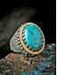 abordables Joyas para hombres-Anillo boho turquesa para hombre: alianza de aleación vintage con una gran piedra ovalada. &amp;Tallados florales, varios tamaños para la playa de verano, uso diario informal, fiesta &amp;joyas para banquetes
