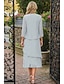 economico Set di abiti per la mamma-Due Pezzi Tubino Colonna Lunghezza Tè Abito da invitata a nozze Abito da cerimonia per signora Manica 3/4 Girocollo Collo gioiello Elegante Ospite di nozze Chiffon Con Stola con Arricciatura