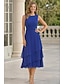 economico Set di abiti per la mamma-Due Pezzi Tubino Colonna Lunghezza Tè Abito da invitata a nozze Abito da cerimonia per signora Manica 3/4 Girocollo Collo gioiello Elegante Ospite di nozze Chiffon Con Stola con Arricciatura