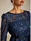 baratos Blusas Elegantes-Mulheres Top de emenda de renda Blusa Tops de renda Tops de noite gravata na frente Renda Zíper Elegante Manga 3/4 Gola Redonda Tops regulares Mãe da noiva Azul Marinha Primavera Outono Inverno