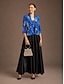 voordelige Blousepakken voor dames-Dames Blouse Geklede topjes Avondtops Pailletten Veer Elegant 3/4 mouw Mandarijn Kraag Normale tops Avond Feest Formele kleding Cocktail kledij Marine Blauw Lente Herfst Winter