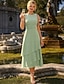 economico Set di abiti per la mamma-Due Pezzi Tubino Colonna Lunghezza Tè Abito da invitata a nozze Abito da cerimonia per signora Manica 3/4 Girocollo Collo gioiello Elegante Ospite di nozze Chiffon Con Stola con Arricciatura