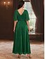 preiswerte Bodenlänge-A-Linie Knöchellanges Hochzeitsgastkleid Formelle Kleider Abendkleid Mutter der Braut Kleid Halblange Ärmel V-Ausschnitt Plus Size Funkeln  Strahlen mit einfarbig