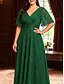 preiswerte Bodenlänge-A-Linie Knöchellanges Hochzeitsgastkleid Formelle Kleider Abendkleid Mutter der Braut Kleid Halblange Ärmel V-Ausschnitt Plus Size Funkeln  Strahlen mit einfarbig