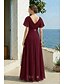 economico Matrimonio Informale / Di Giorno-Abito da invitata a matrimonio A-Line arricciato abito da spiaggia elegante formale cravatta nera per damigelle lungo fino al pavimento maniche corte collo a V chiffon schiena a V con volant abito da
