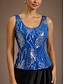 voordelige Blousepakken voor dames-Dames Blouse Geklede topjes Avondtops Pailletten Veer Elegant 3/4 mouw Mandarijn Kraag Normale tops Avond Feest Formele kleding Cocktail kledij Marine Blauw Lente Herfst Winter