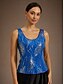 voordelige Blousepakken voor dames-Dames Blouse Geklede topjes Avondtops Pailletten Veer Elegant 3/4 mouw Mandarijn Kraag Normale tops Avond Feest Formele kleding Cocktail kledij Marine Blauw Lente Herfst Winter