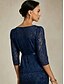 baratos Blusas Elegantes-Mulheres Top de emenda de renda Blusa Tops de renda Tops de noite gravata na frente Renda Zíper Elegante Manga 3/4 Gola Redonda Tops regulares Mãe da noiva Azul Marinha Primavera Outono Inverno