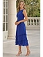 economico Set di abiti per la mamma-Due Pezzi Tubino Colonna Lunghezza Tè Abito da invitata a nozze Abito da cerimonia per signora Manica 3/4 Girocollo Collo gioiello Elegante Ospite di nozze Chiffon Con Stola con Arricciatura