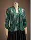 voordelige Blousepakken voor dames-Dames Blouse Geklede topjes Avondtops Pailletten Veer Elegant 3/4 mouw Mandarijn Kraag Normale tops Avond Feest Feestavondkleding Smaragdgroen Lente Herfst Winter