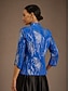 voordelige Blousepakken voor dames-Dames Blouse Geklede topjes Avondtops Pailletten Veer Elegant 3/4 mouw Mandarijn Kraag Normale tops Avond Feest Formele kleding Cocktail kledij Marine Blauw Lente Herfst Winter