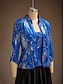 voordelige Blousepakken voor dames-Dames Blouse Geklede topjes Avondtops Pailletten Veer Elegant 3/4 mouw Mandarijn Kraag Normale tops Avond Feest Formele kleding Cocktail kledij Marine Blauw Lente Herfst Winter